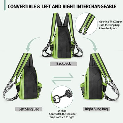 Geestock Convertible Sling Bag Crossbody Backpack for Women Men, Green - color: Green, size: Large
