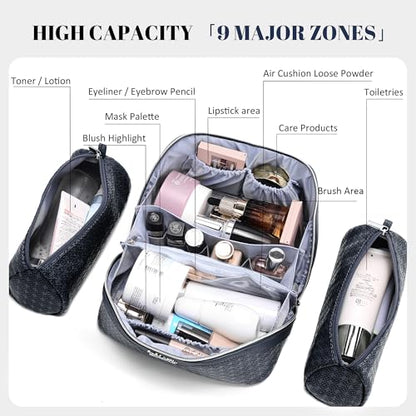 BOYATU Travel Makeup Bag for Women: Four Leaf Clover 3 Pcs Set Cosmetic Bag - color: M-07Blue