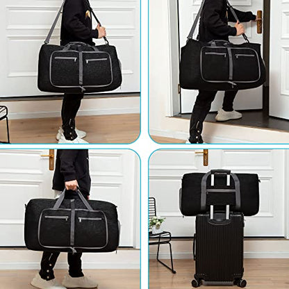 Vomgomfom 65L/85L/115L 접이식 여행용 더플 백, 신발 수납 공간 포함 - color: 블랙., size: 65L