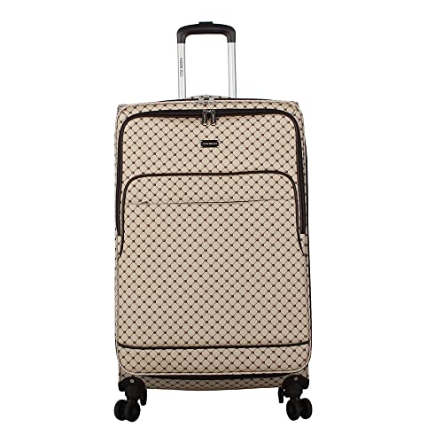 Steve Madden Designer Luggage - Checked Large 28 Inch Softside Suitcase - Expandable for Extra Packing Capacity - Lightweight Bag with Rolling Spinner Wheels (Noble Brown/Tan, 28in) - color: Noble Brown/Tan, size: 28 Inches