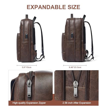 Shrrie 16 Inch Vegan Leather Laptop Backpack for Women and Men - color: Coffee