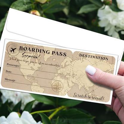Lesixur 2 Set Gold Surprise Destination Revealed Card, Surprise Trip Reveal Boarding Pass Ticket With Envelopes, Plane Tickets for Birthday, Holiday, Christmas, Wedding, Anniversary, Graduation-005-2 - style: 2 SET