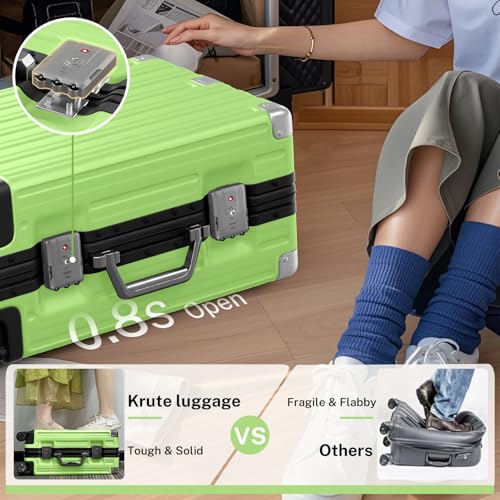Krute Zipperless Carry On Luggage with Wheels 20 inch Hardshell Suitcase - color: Green, size: Carry-on (20 Inch)