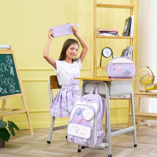 Fimibuke Kids Backpacks for Girls, 4 PCS Cute Bookbag Set for School Pink - color: Pink