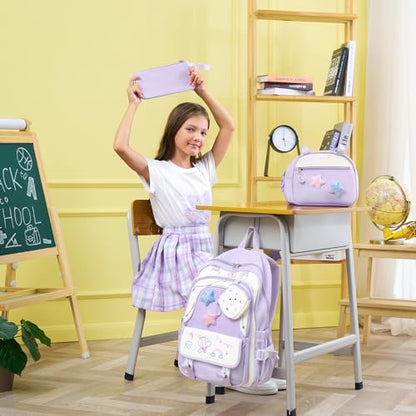 Fimibuke Kids Backpacks for Girls, 4 PCS Cute Bookbag Set for School Pink - color: Pink