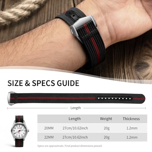 Nylon Watch Strap 20mm 22mm Nylon Watch Band Replacement Single Pass Strap Breathable Military Watch Bands for Men Soft Elastic Watch Straps - color: Black & Red, size: 22mm