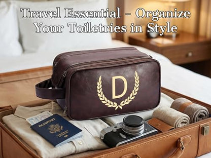 OXYEFEI Personalized Gifts for Men, Personalized Large Toiletry Bag for Men,Custom PU Leather Waterproof Mens Toiletry Travel with Initial Essential Dopp Kit Shaving Bag (J, Tea Brown) - color: Tea Brown, style: J
