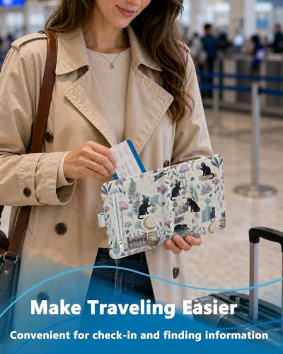 RFID Passport Holder with Tracker Slot, Leather Travel Wallet - color: Magic Cat