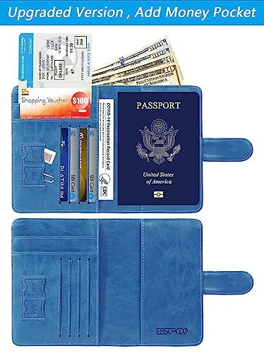 Passport Holder Cover Wallet RFID Blocking, Travel Essentials - color: Blue