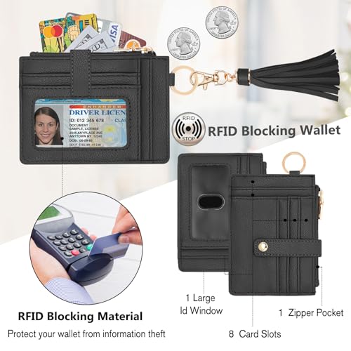 KNGITRYI Wristlet Wallet for Women,RFID Keychain Wallet with Beaded Strap - color: Black