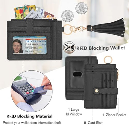 KNGITRYI Wristlet Wallet for Women,RFID Keychain Wallet with Beaded Strap - color: Black