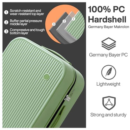 mixi 24 Inch Checked Luggage PC Hardshell Suitcases with Wheels for Travel Woman Men, Avocado Green - color: Avocado Green TSA2, size: 24-inch