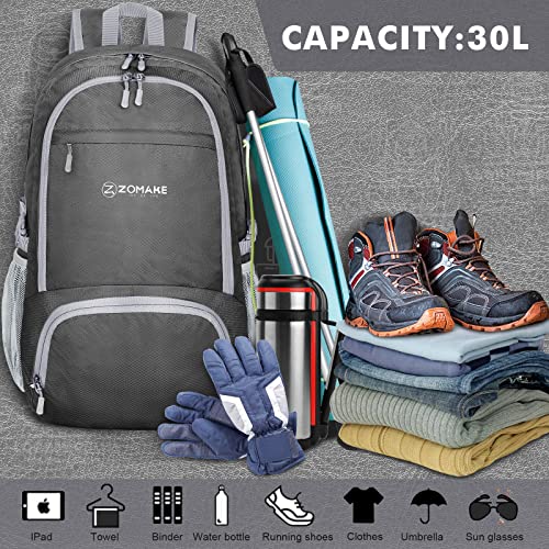 ZOMAKE Lightweight Packable Backpack 30L, Foldable Travel Hiking Daypack - color: Dimgray, size: 30L