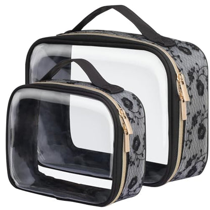 PACKISM Clear Makeup Bag Travel - TSA Approved Toiletry Bag, 2 Pack Black - color: Black