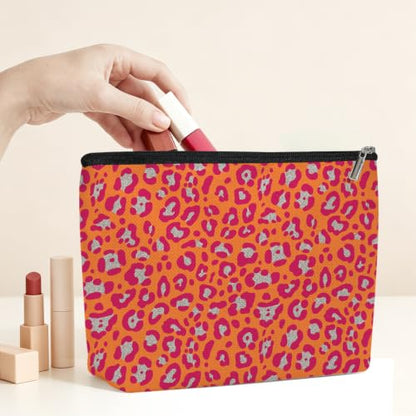 Leopard Print Makeup Bag Cosmetic Bag, Makeup Organizer,Orange Pastel Pink - color: Orange Red Silver Leopard 581