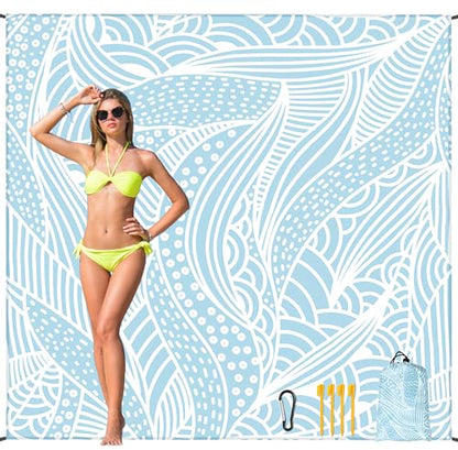 HIHOHO Beach Blanket Waterproof Sandproof Quick Drying Mat for 1-8 Adults - color: Bl-ripple, size: 6'11" x 6'7"