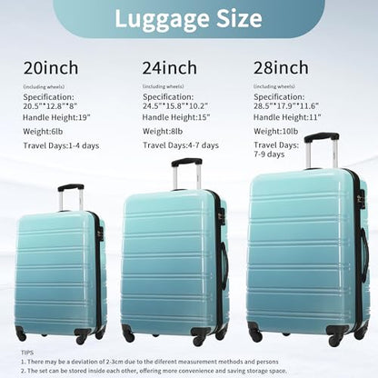 Merax 3-Piece Hardshell Luggage Set,Gradient Travel Suitcases,Blue+Multi - color: Gradient Blue, size: 3 Piece(20/24/28)