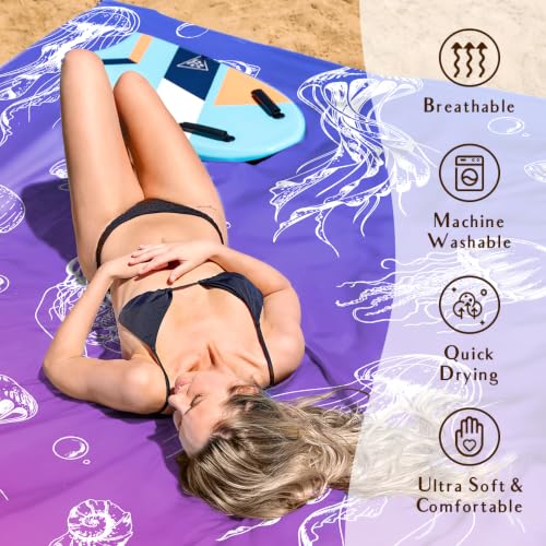 AlphaBeing Beach Blanket Waterproof Sandproof, Extra Large Beach Mat - color: Jellyfish, size: 120“×108”