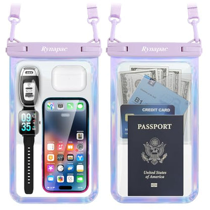 Rynapac Large Waterproof Phone Pouch Up to 10", 2 Pack IPX8 Protector Pouch - color: [Iridescent + Iridescent] Large Waterproof Pouch, size: Extra Large [10-inch]