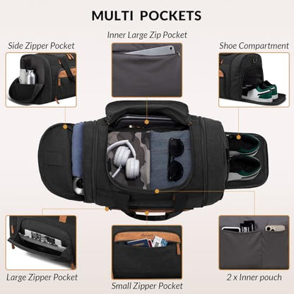 Canvas Duffle Bag 50L Expandable Travel Weekender Bags, Dark Grey - color: Dark Grey