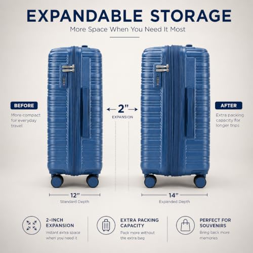 IZOD Romeo 3 Piece Hardside Expandable Luggage Set with Spinner Wheels - color: Bliss Blue, size: 3 Piece Set