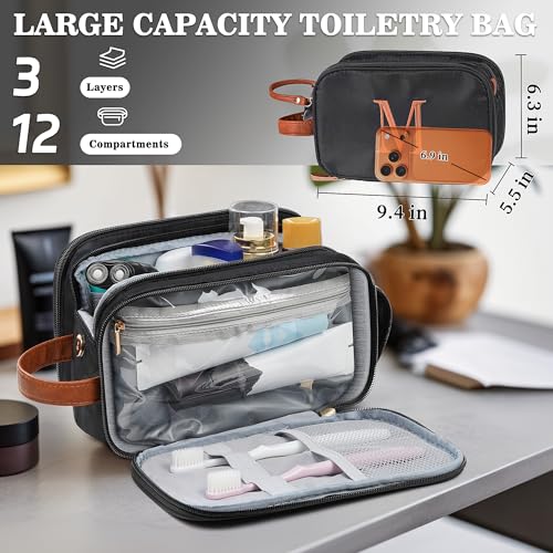 YOOLIFE Mens Toiletry Travel Bag - Personalized Monogram Toiletry Bag Water Resistant Dopp Kit, Travel Essentials for Men, Mens Gifts for Boyfriend Father Best Friend Birthday Gifts Letter G Black - color: Black, style: G