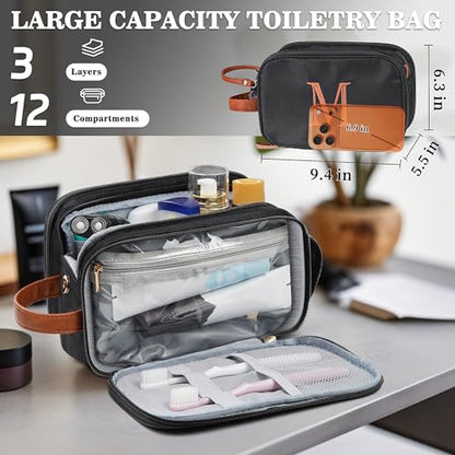 YOOLIFE Mens Toiletry Travel Bag - Personalized Monogram Toiletry Bag Water Resistant Dopp Kit, Travel Essentials for Men, Mens Gifts for Boyfriend Father Best Friend Birthday Gifts Letter G Black - color: Black, style: G