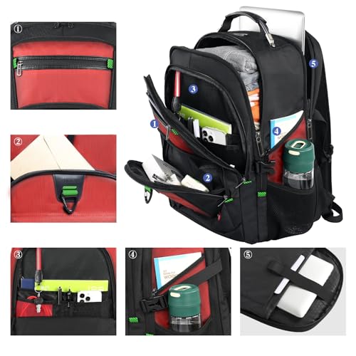 Z-MGKISS Extra Large Backpack for Men,Gaming Travel Bag Fit 18.4-19" Laptop - color: Red, size: 18.4 Inch (22''x15''x12'')