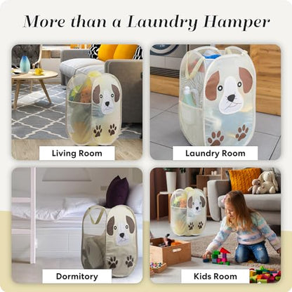 Pop Up Laundry Hamper, Cute Puppy 71L Collapsible Mesh Basket with Handles - color: Puppy, 1-PACK