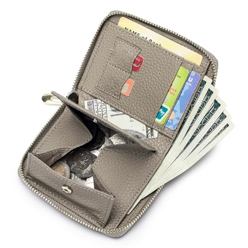 RFID Blocking Small Zip Around Wallet for Women, Slim Minimalist - color: Light Grey