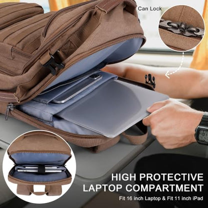 WITZMAN Travel Backpack for Men Flight Approved Fits 16" Laptop - color: Brown