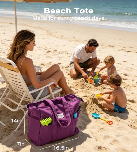 Oceanae Large Canvas Tote with Zipper for Women Men, Beach Travel Totes Work Bag - color: Olive Green