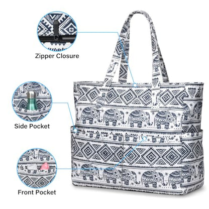 oscaurt Beach Bags for Women Large Waterproof Sandproof Beach Tote Swim Pool Bag with Zipper for Travel Vacation Essentials - color: Elephant