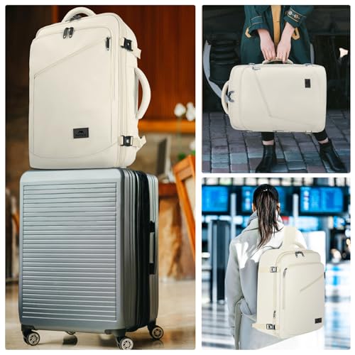 MATEIN Beige Travel Backpack Women, Carry on Bag with Hidden Shoulder Strap - color: Light Beige, size: X-Large