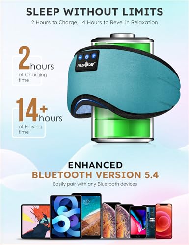 MUSICOZY Sleep Headphones Bluetooth 5.4 Sleep Eye Mask with HD Speakers - color: Light Blue