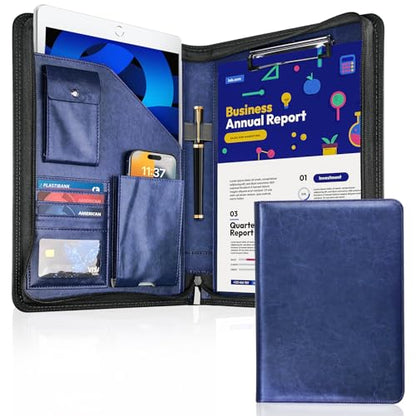 WRIYES Zippered Padfolio Organizer, Blue, 10.2 Inch Portfolio Folder - color: Blue