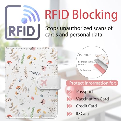 Passport Holder, Cute Travel Wallet Cover with RFID Blocking, Flower - color: A-Twig