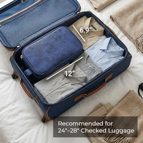 Elviros Toiletry Bag for Men PU Leather Shaving Dopp Kit (Large, Blue) - color: Blue, size: Large (Pack of 1)
