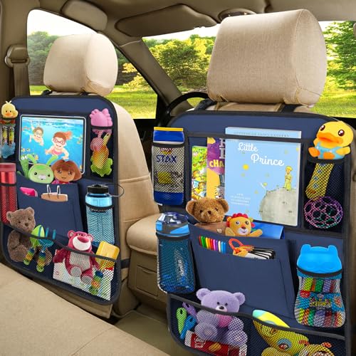 Backseat Car Organizer w/ 10 Storage Pockets, 11" Tablet Holder, 2 PCS Blue - color: Blue