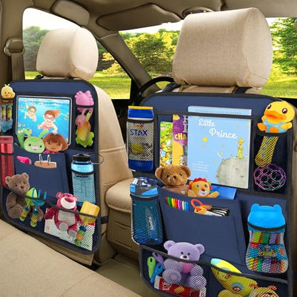 Backseat Car Organizer w/ 10 Storage Pockets, 11" Tablet Holder, 2 PCS Blue - color: Blue