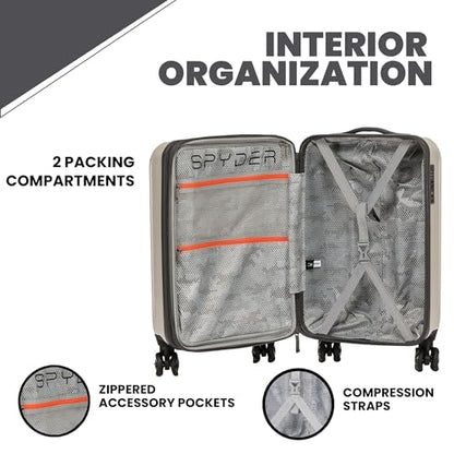 Spyder Rails Expandable Hardside Upright Suitcase with 360 Spinner Wheels, TSA Approved Lock, Carry-On, Oatmeal - color: Oatmeal, size: Carry-On