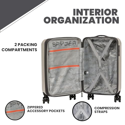 Spyder Rails Expandable Hardside Upright Suitcase with 360° Spinner Wheels, TSA Approved Lock (Oatmeal, Large Checked) - color: Oatmeal, size: Large Checked