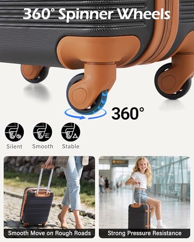 LONG VACATION Luggage Sets with Spinner Wheels, Suitcase Set 6 Piece - color: BLACK-BROWN, size: 6 piece set