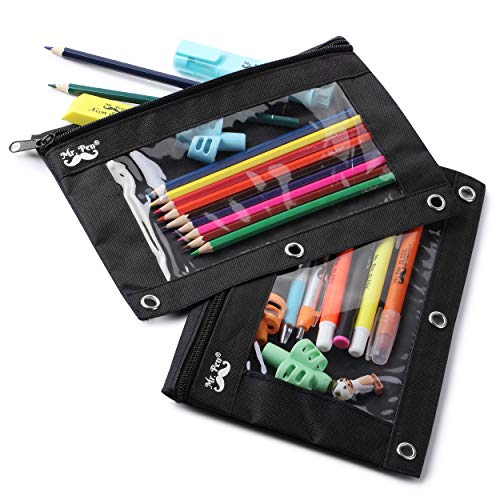 Mr. Pen- Pencil Pouch for 3 Ring Binder, 2 Pack, 10"x6.75", Smooth Zipper - color: Black, size: 2 Pack