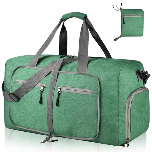 Dimayar 65L Foldable Duffle Bag for Travel, Lightweight Weekender Bags - color: Forest Green, size: 65L