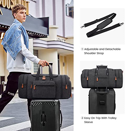 Sucipi Canvas Duffel Bag for Men, Expandable Weekend Overnight travel bags - color: Dark Grey-3 piece set