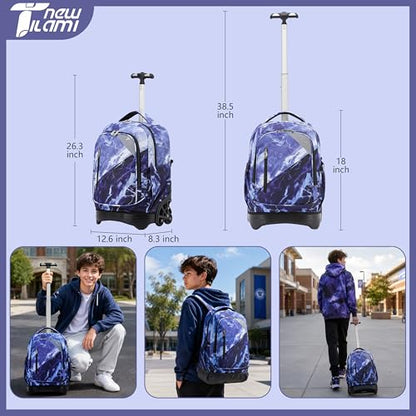 NEW TILAMI 18-Inch Rolling Backpack 6-Wheel for Kids School Travel - color: Purple Lightning