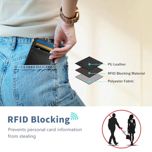 Black Lanyard Wallet with Id Badge Holder Keychain for Card Women - color: Solid-black
