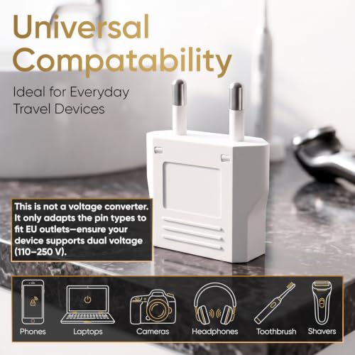 Unidapt US to Europe Travel Plug Adapter, Type C Pin Converter, 2-Pack