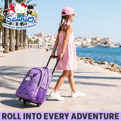 Get Trend Sanrio Kuromi Girls 2-in-1 Rolling Luggage Bag with Wheels - color: Purple Kuromi